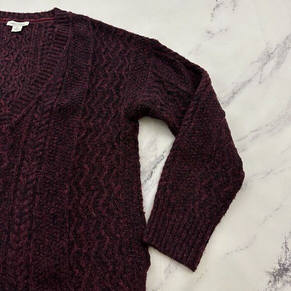 Sundance Womens Pullover Sweater Size S Dark Purple Cable Knit V-neck Soft - Picture 3 of 12